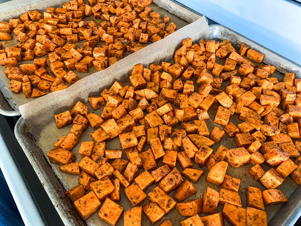 two trays of savory sweet potatoes