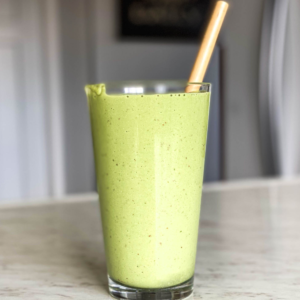 glass cup filled with quick and easy green smoothie