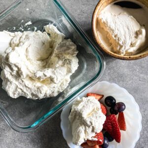 whipped cream on berries and coffee