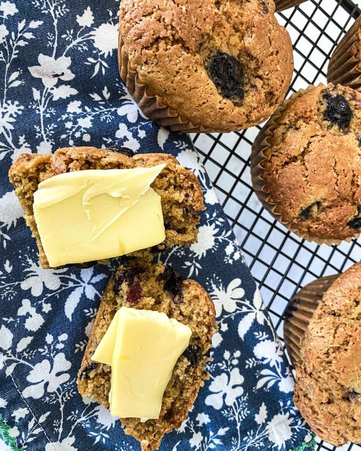 grass fed butter stop a sourdough blueberry muffin