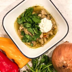 bowl of turkey and white bean chili verde