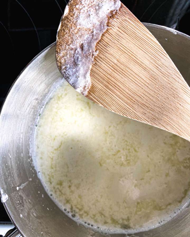 stock pot of milk and lemon juice