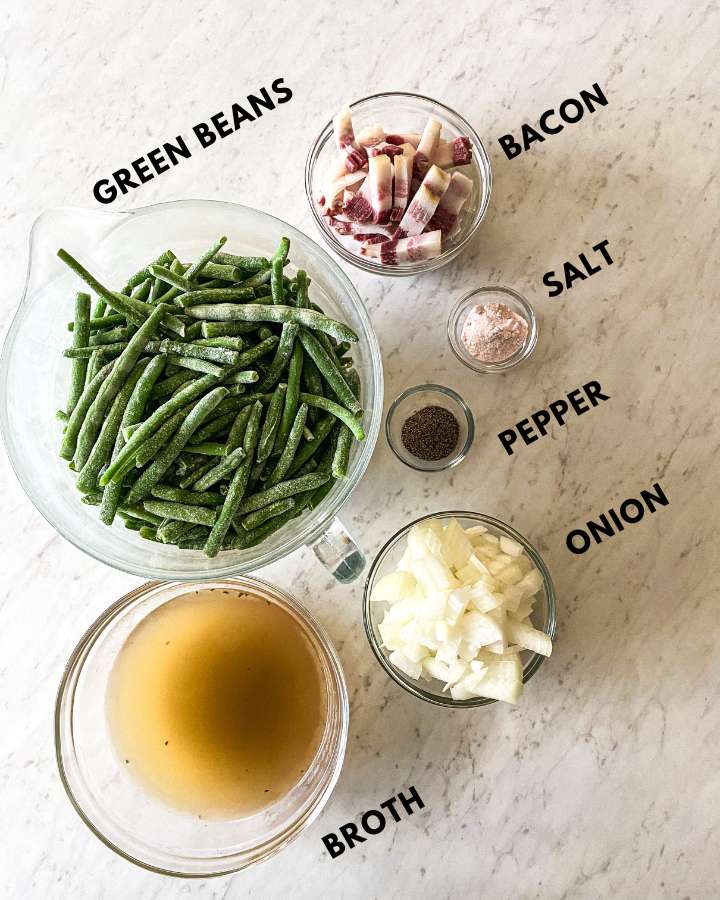 best green bean recipe ingredients on a white counter