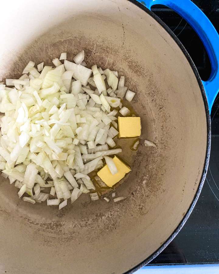 onions and butter in a dutch oven