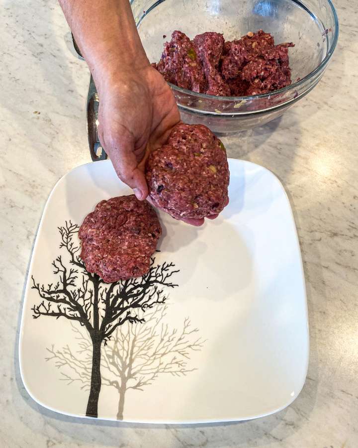 raw apple cheddar beef burger patties