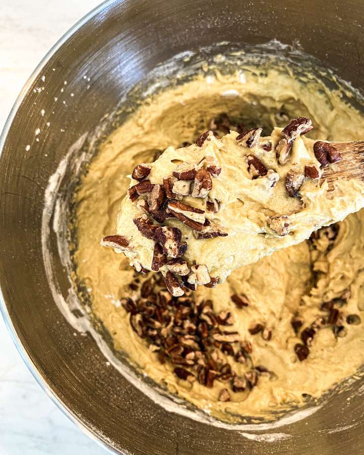 banana muffin batter in a stainless bowl